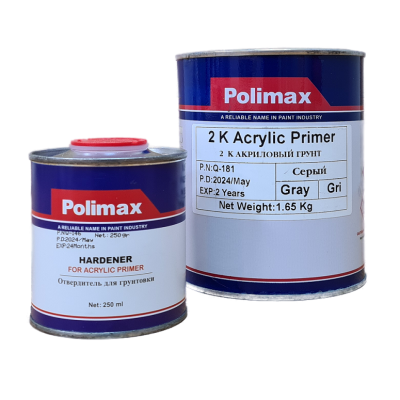 Грунт 2К акриловый 4+1 HS Polimax, серый, 1 л+ 0.25 л (комплект)