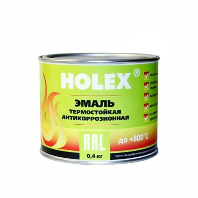 Эмаль антикоррозионная термостойкая Holex HAS-380105, серебристая, 0.4 кг
